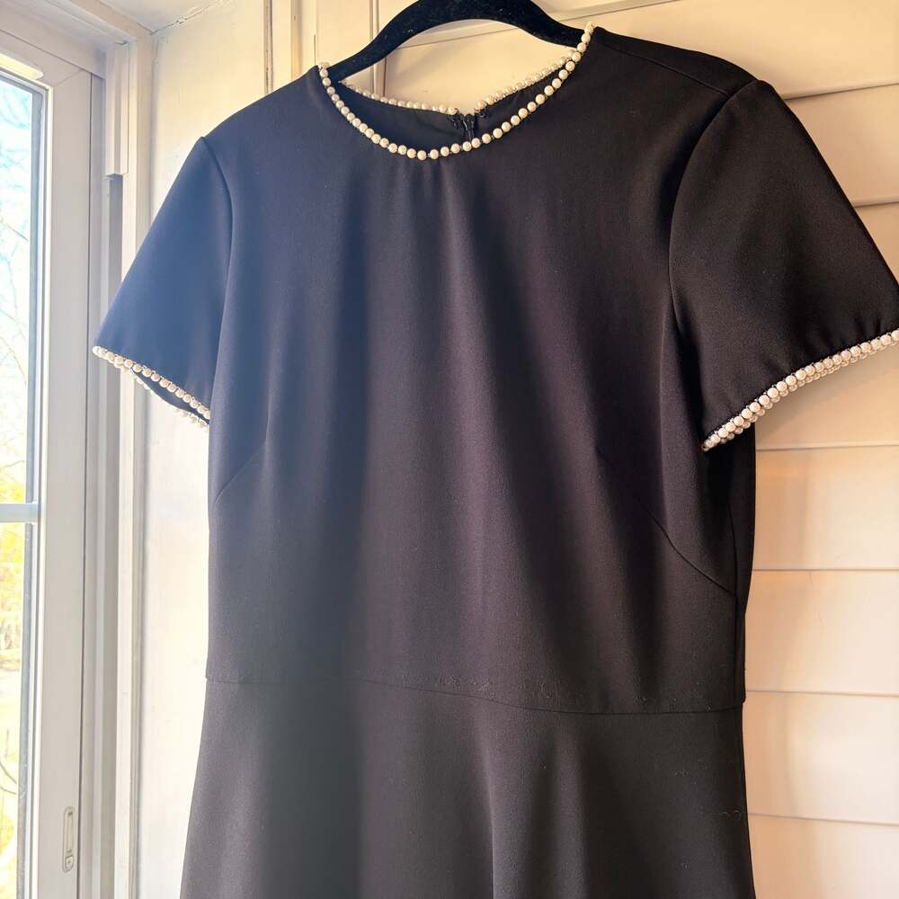 Gal Meets Glam Victoria Black Midi Dress with Pearl Trim - Picture 5 of 9